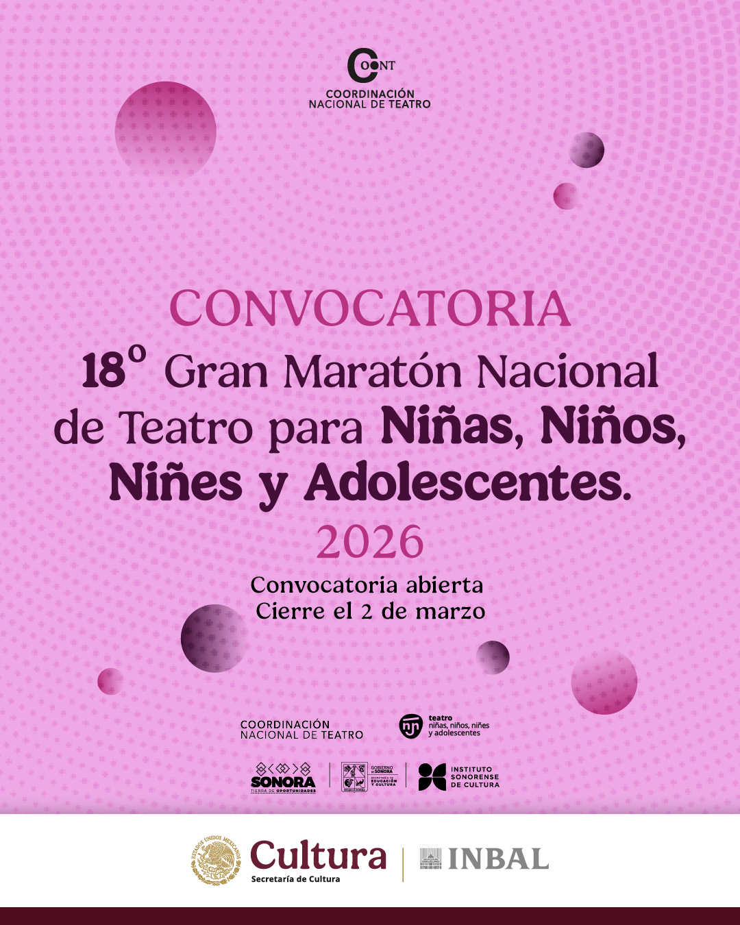 Bases para participar en la CONVOCATORIA 18º GRAN MARATÓN NACIONAL DE TEATRO PARA NIÑAS, NIÑOS NIÑES Y ADOLESCENTES